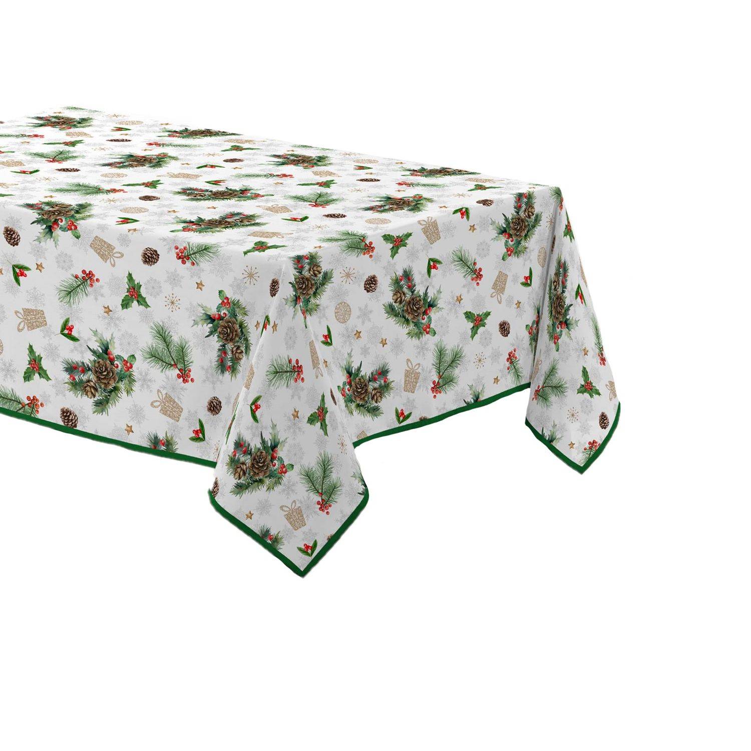 Sans Marque - Nappe rectangulaire antitache et infroissable Flore d'hiver - 150 x 240 cm - Blanc et vert - Douceur d'intérieur - Image 1