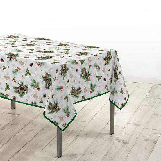 Sans Marque - Nappe rectangulaire antitache et infroissable Flore d'hiver - 150 x 240 cm - Blanc et vert - Douceur d'intérieur - Image 4
