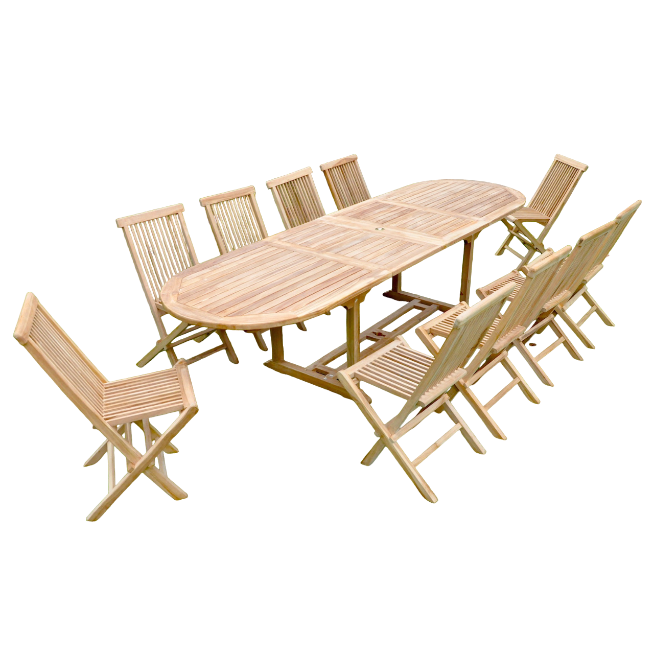 Salon de jardin Teck massif 10-12 personnes - Table ovale + 10 chaises KAJANG - Image 1