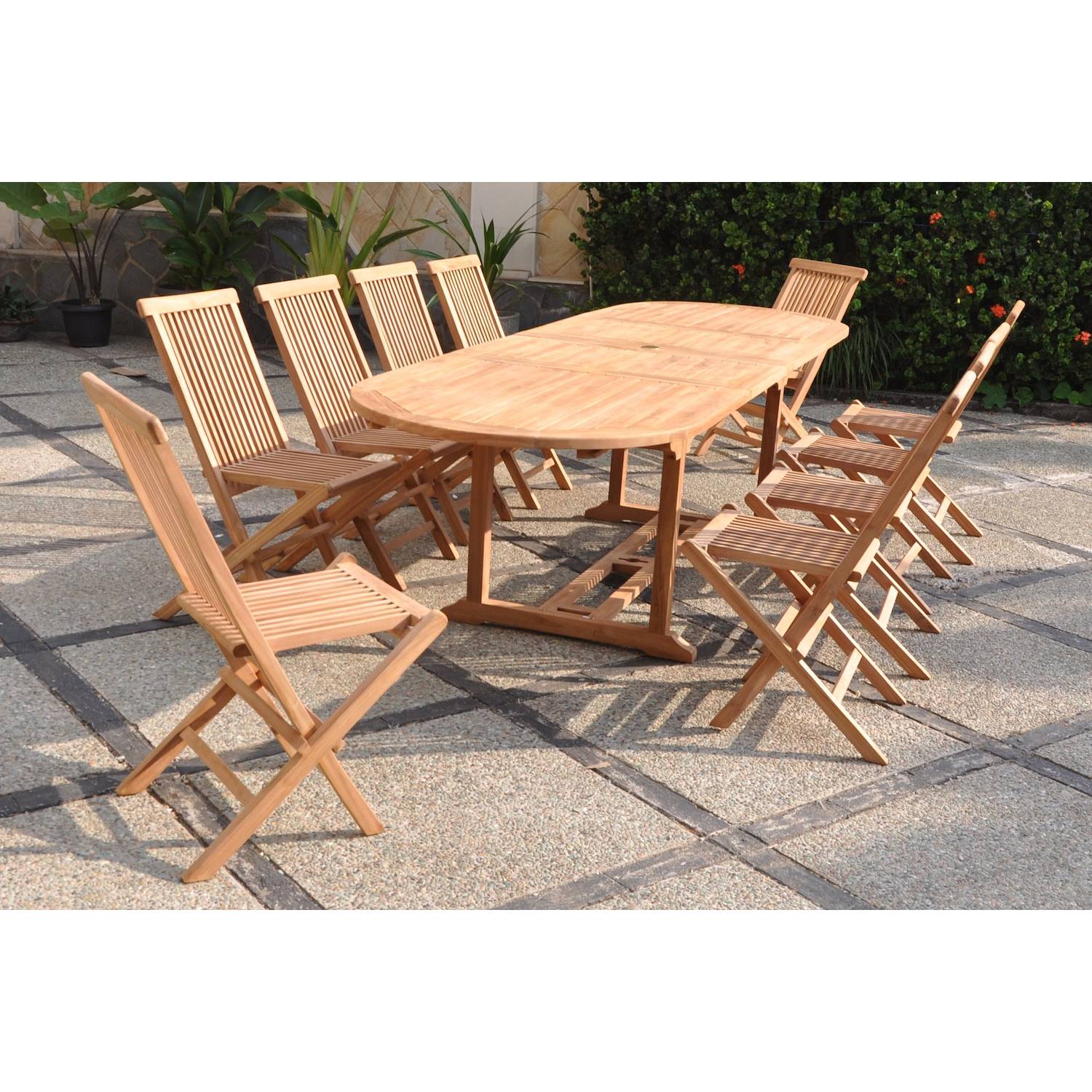 Salon de jardin Teck massif 10-12 personnes - Table ovale + 10 chaises KAJANG - Image 8