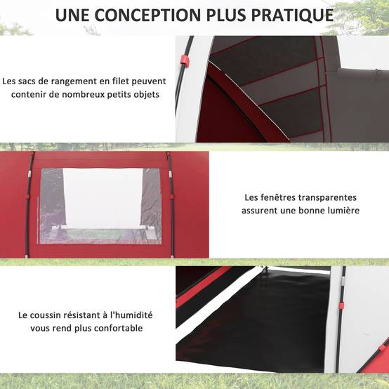 Tente de camping polyester gris rouge 430 x 240 x 170 cm - PANGIVO - Image 8