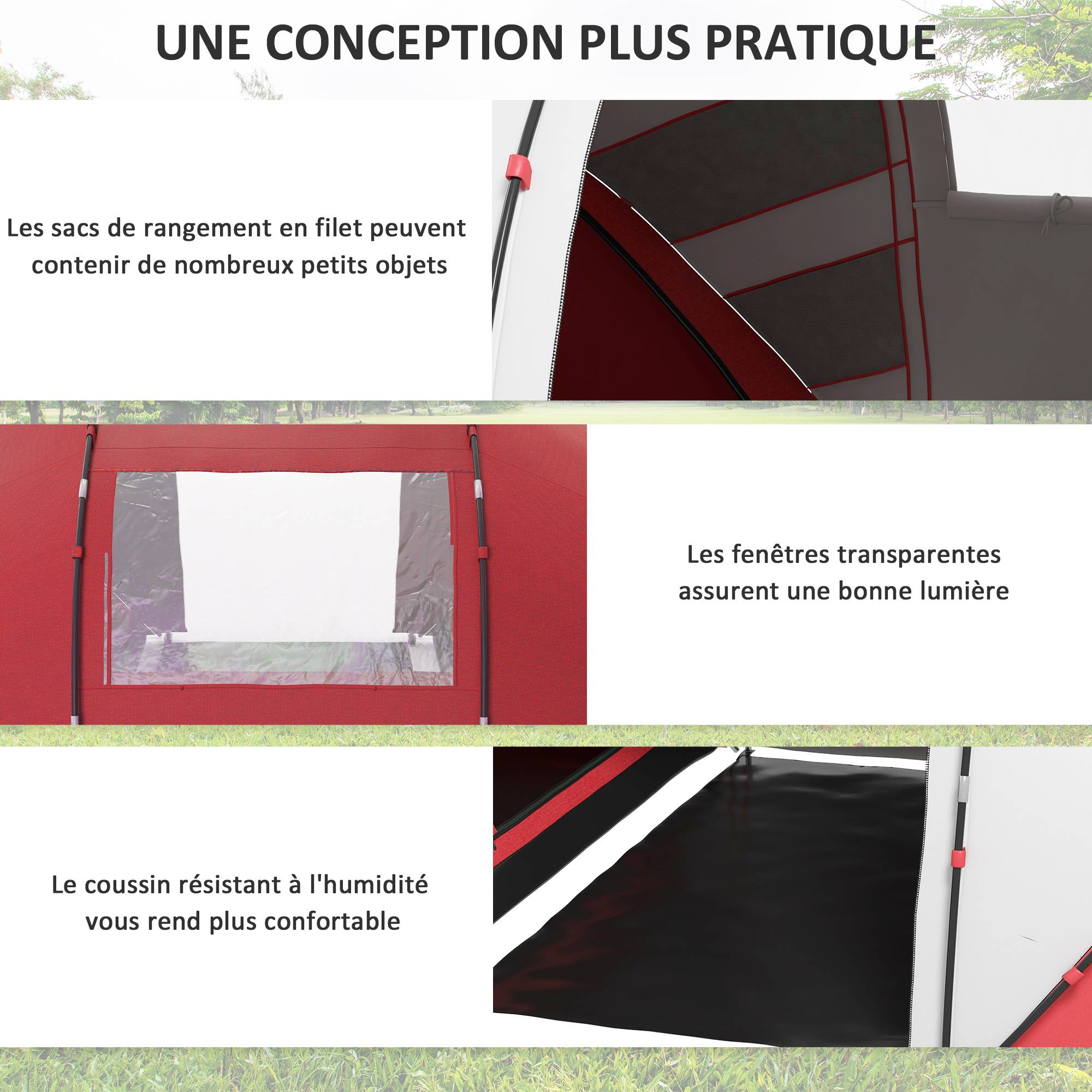 Tente de camping polyester gris rouge 430 x 240 x 170 cm - PANGIVO - Image 8
