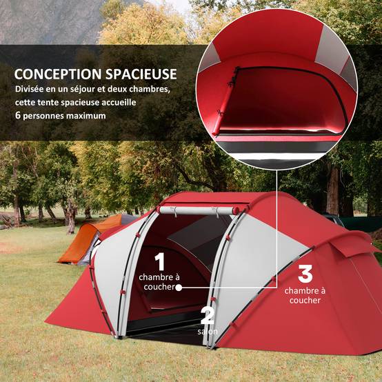 Tente de camping polyester gris rouge 430 x 240 x 170 cm - PANGIVO - Image 6