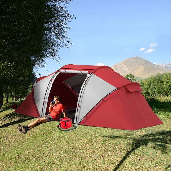 Tente de camping polyester gris rouge 430 x 240 x 170 cm - PANGIVO - Image 3