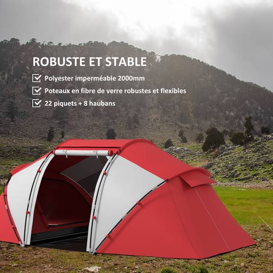 Tente de camping polyester gris rouge 430 x 240 x 170 cm - PANGIVO - Image 7