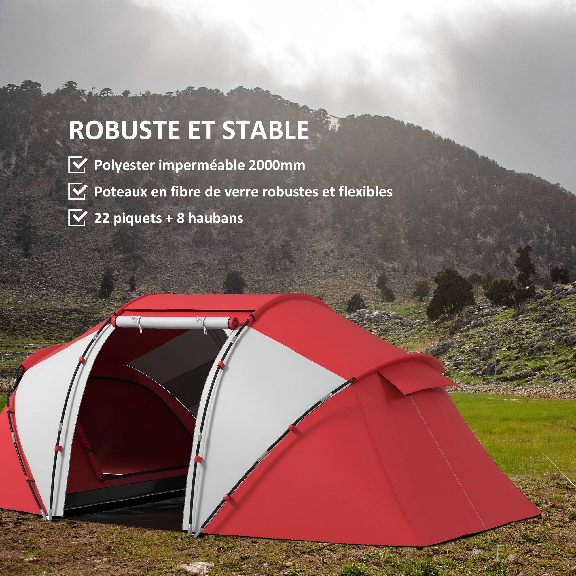 Tente de camping polyester gris rouge 430 x 240 x 170 cm - PANGIVO - Image 7
