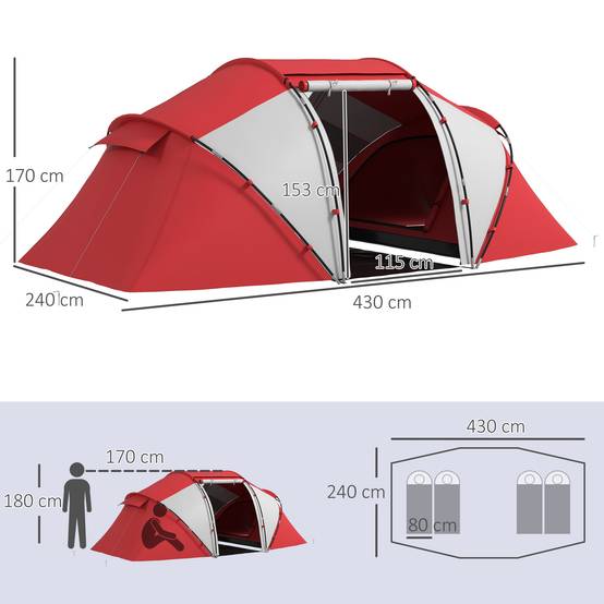 Tente de camping polyester gris rouge 430 x 240 x 170 cm - PANGIVO - Image 5