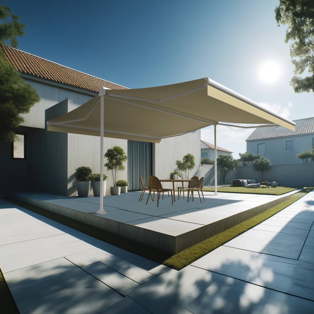 Intersun - Store banne double pente ENARGITE 6,00x2x3,00 M (Motorisé à Télécommande - Blanc - Ecru) - INTERSUN - Imagen 2