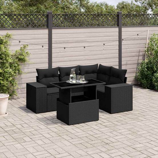 ComfortXL - Salon de Jardin 5 Places Résine Tressée Modulable avec Table Hauteur Ajustable Noir – ComfortXL Outdoor Living - Image 1