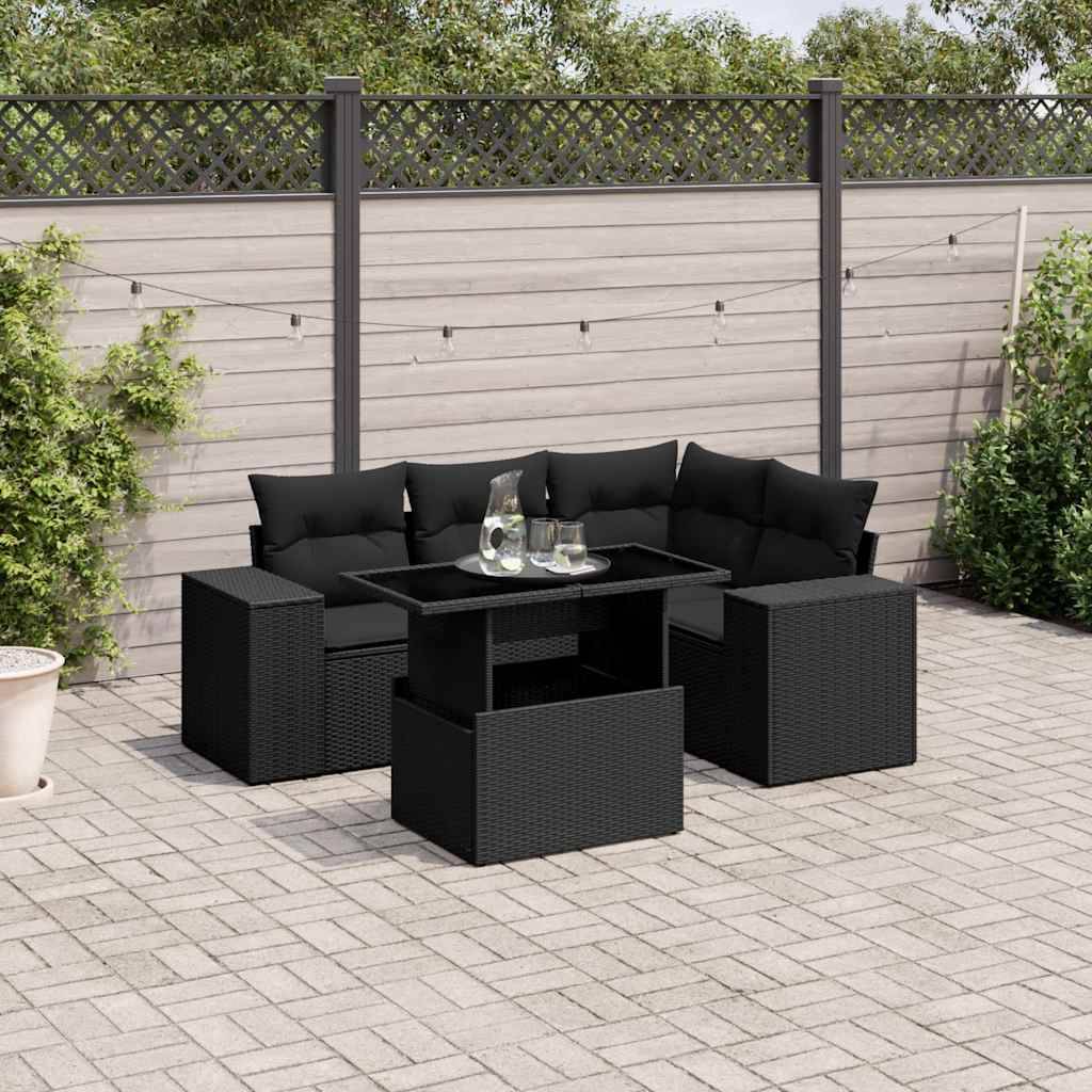 ComfortXL - Salon de Jardin 5 Places Résine Tressée Modulable avec Table Hauteur Ajustable Noir – ComfortXL Outdoor Living - Image 1