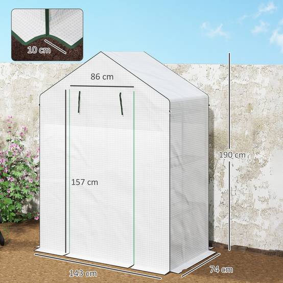 Serre de jardin acier pour culture protection UV 143x74x190cm blanc - ComfortXL Outdoor Living - Image 5
