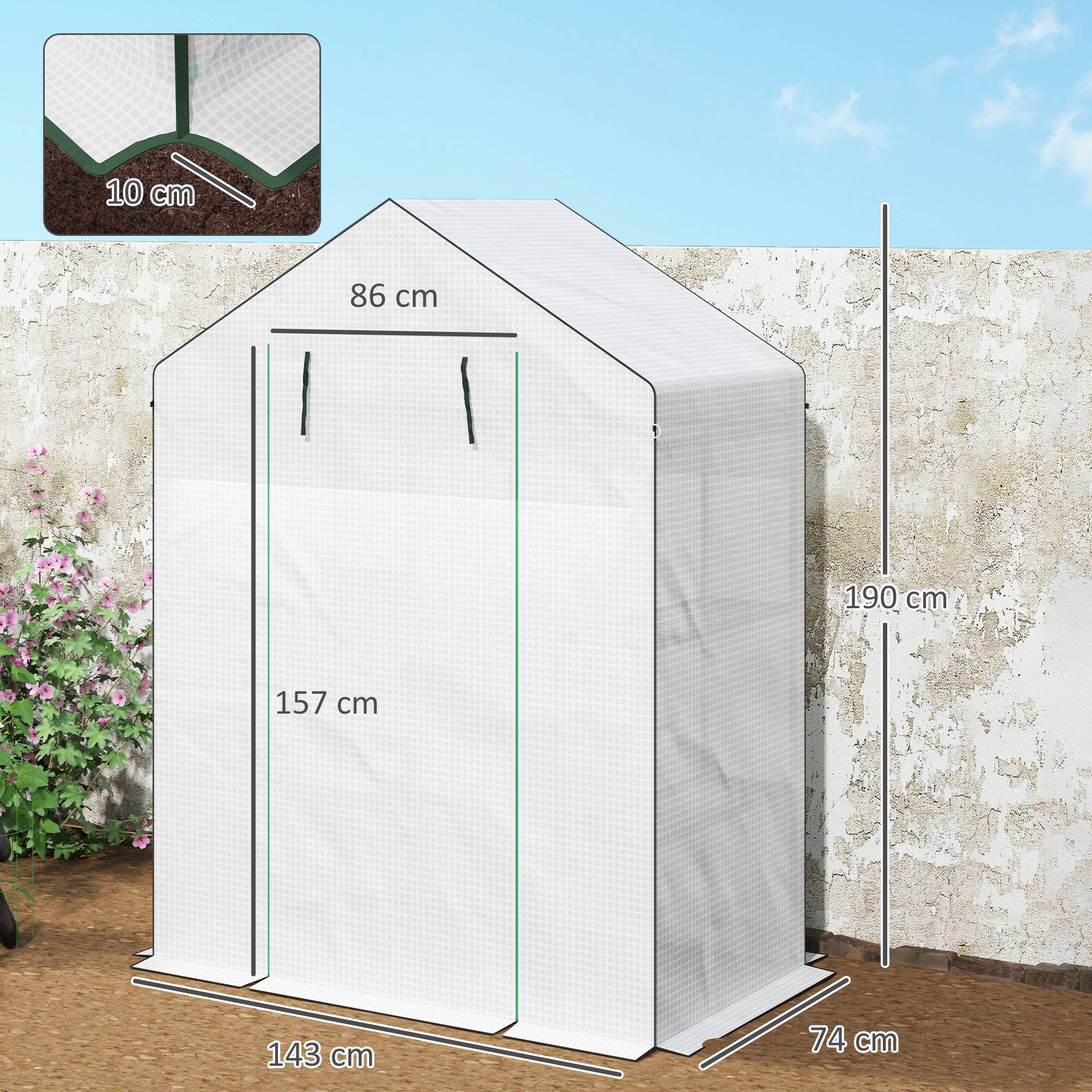 Serre de jardin acier pour culture protection UV 143x74x190cm blanc - ComfortXL Outdoor Living - Image 5