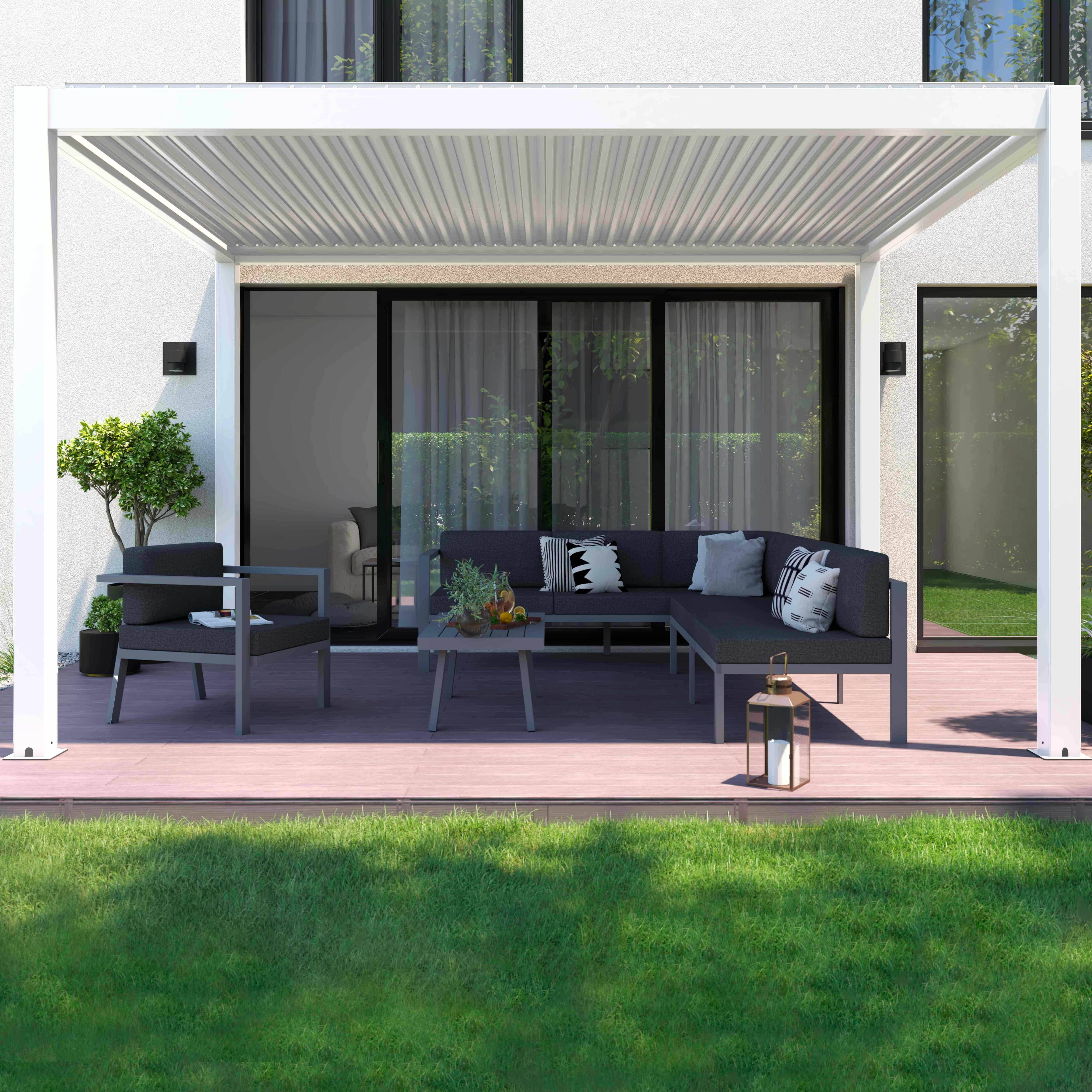 Oviala - Pergola bioclimatique autoportée motorisée éclairée 3x4 m 2 stores Kavala - Oviala - Imagen 1