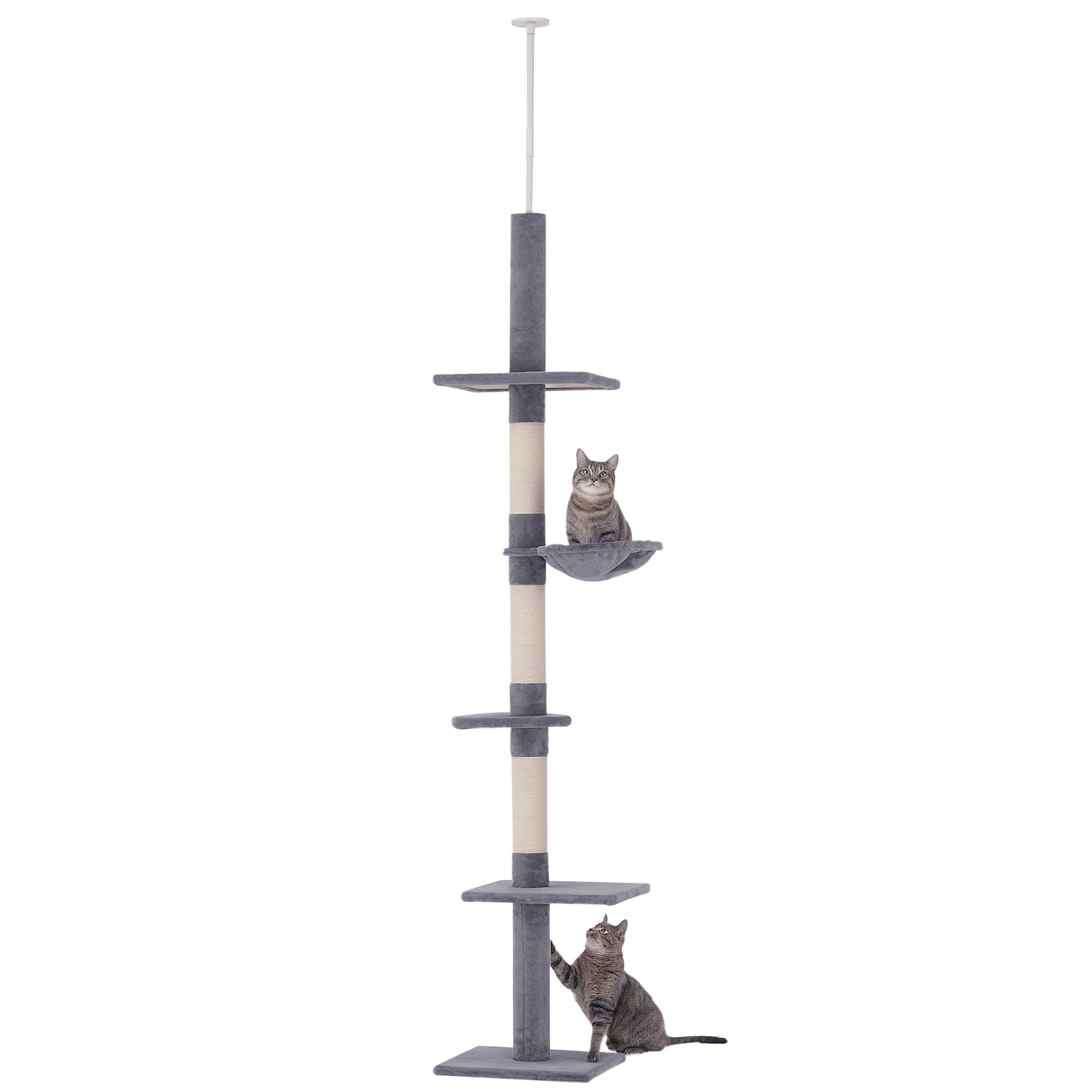 Arbre à chat PawHut jusqu'au plafond, 230-260 cm, poteaux sisal et plateformes, gris - Image 1