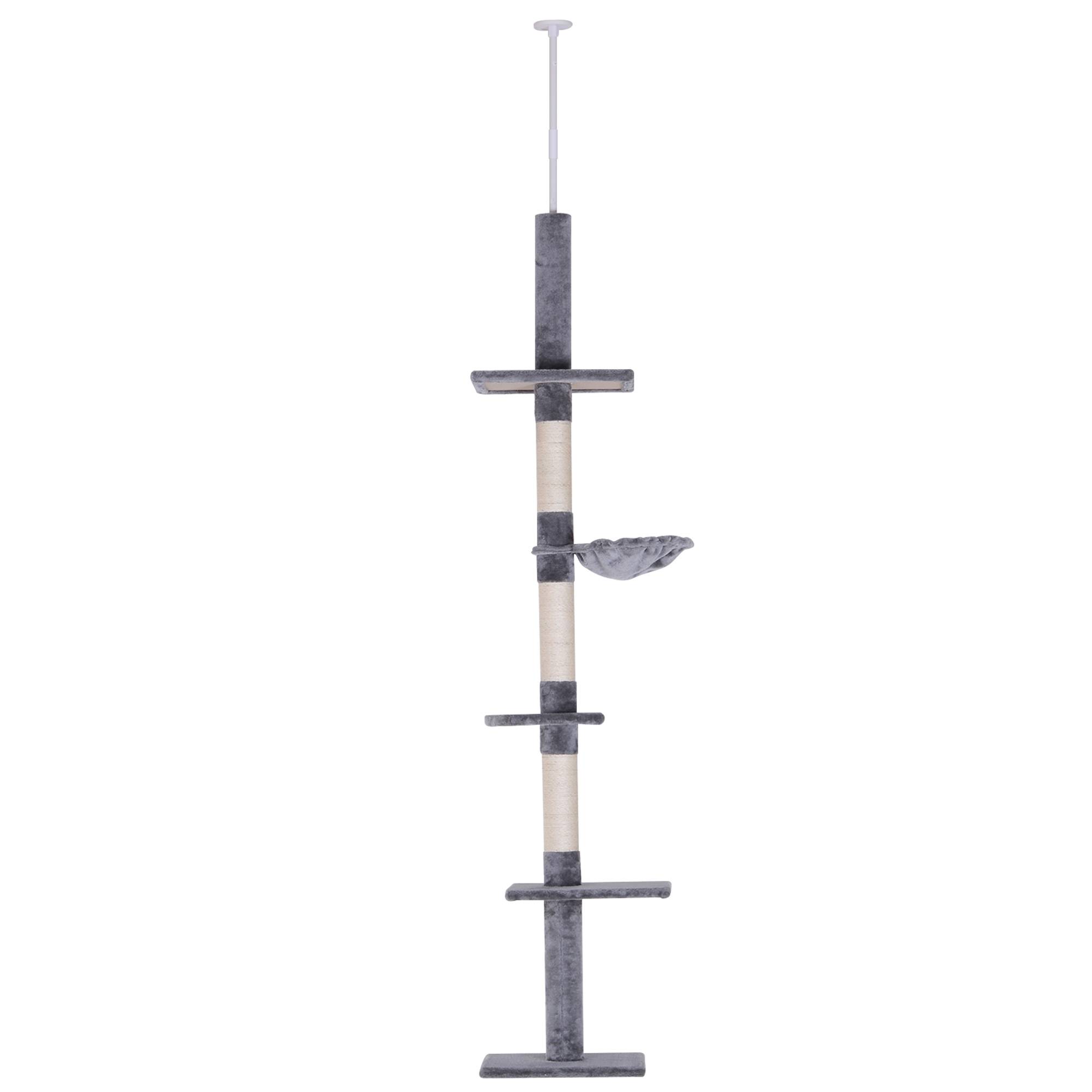 Arbre à chat PawHut jusqu'au plafond, 230-260 cm, poteaux sisal et plateformes, gris - Image 2