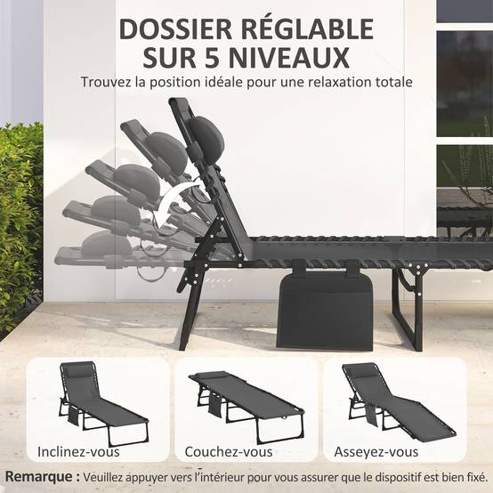 Outsunny - Transat pliable portable dossier réglable - Image 5