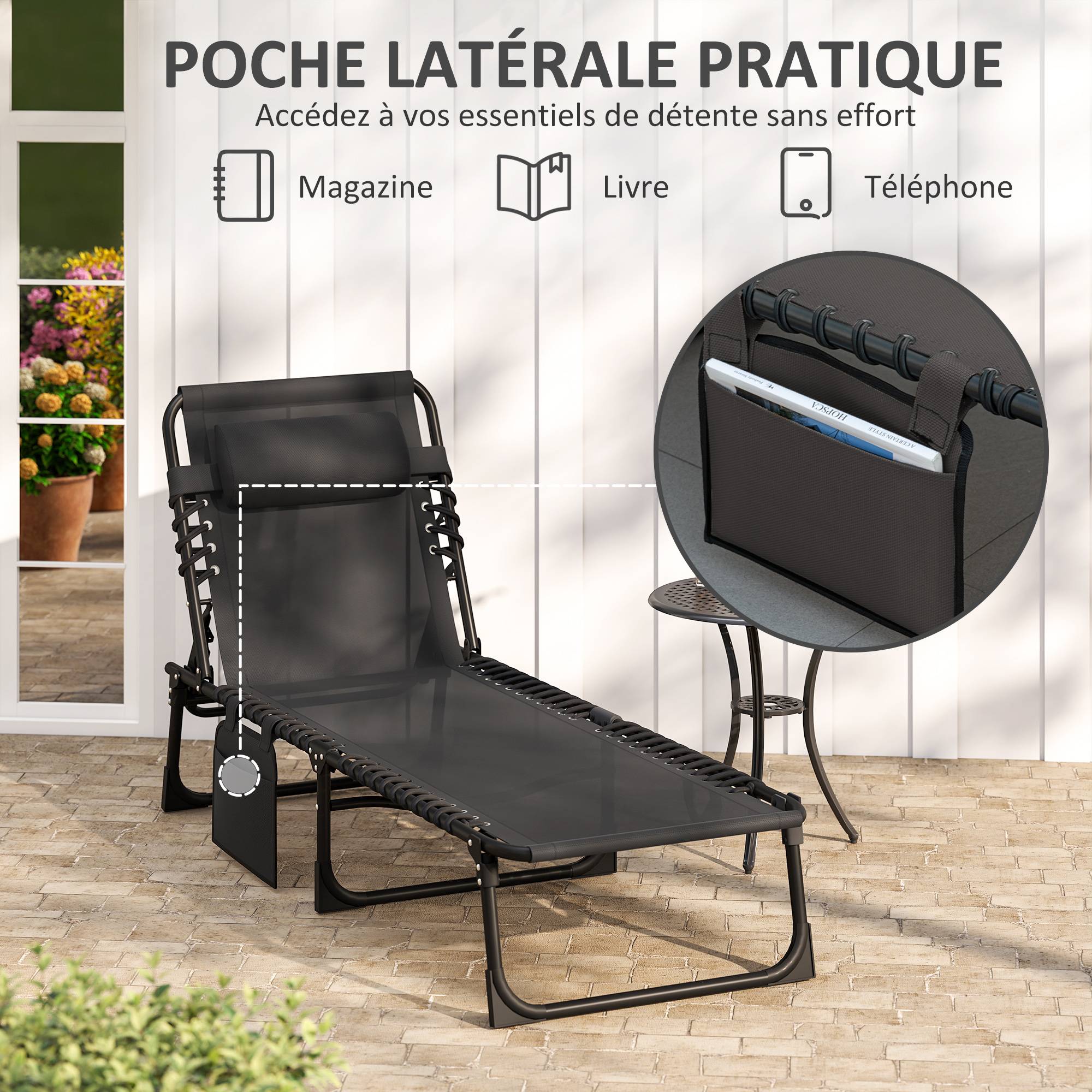 Outsunny - Transat pliable portable dossier réglable - Image 7