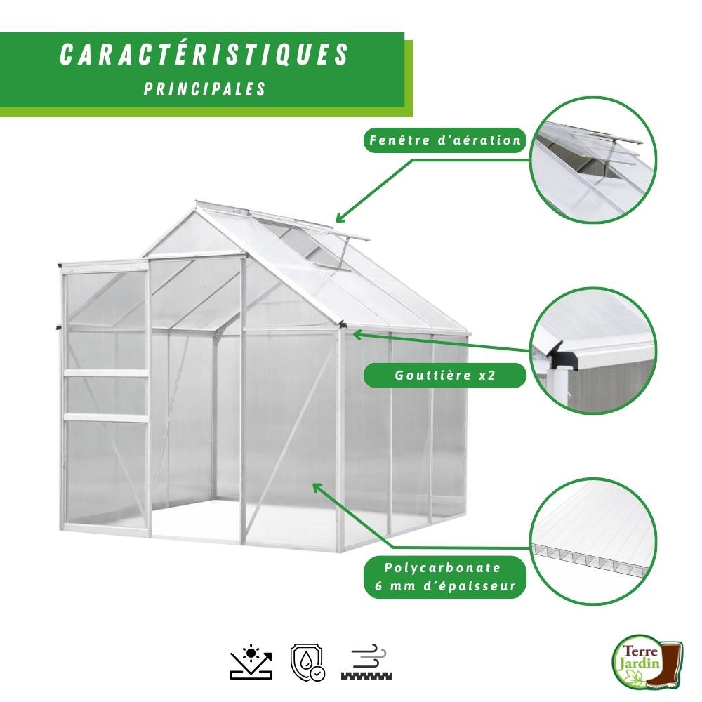 Serre de Jardin en Aluminium  - 3,6 M² - Parois en polycarbonate - TERRE JARDIN - Image 2