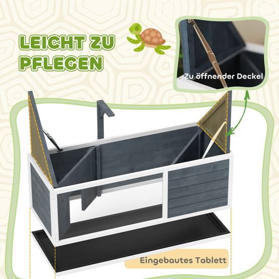 Maison pour tortue avec toit facile à ouvrir, support de lampe, façade transparente, 120 x 50 x 40 cm, grise - Image 8