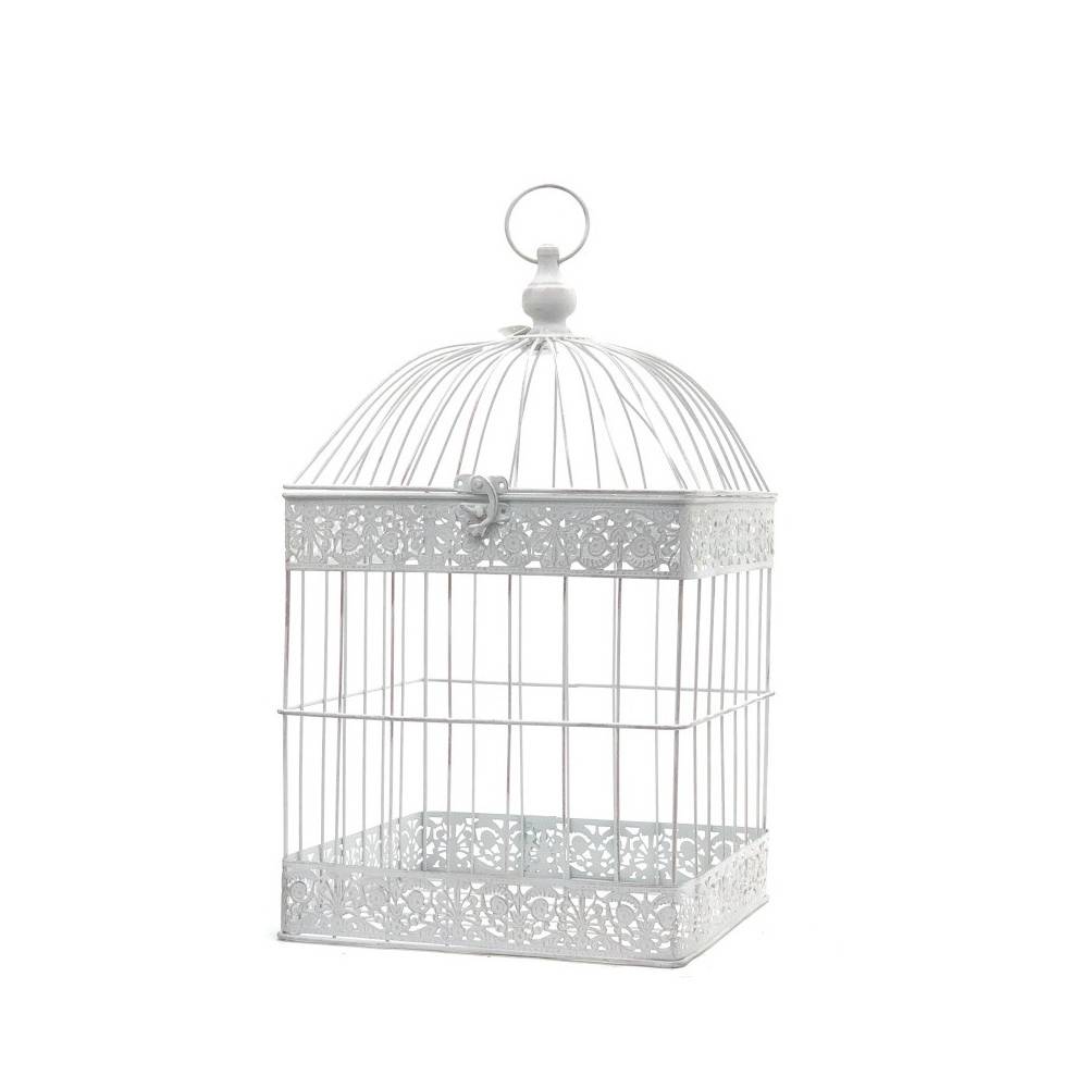 Cage à oiseaux décorative ancienne métal blanc 29x29x54cm Chemin de campagne - Imagen 1