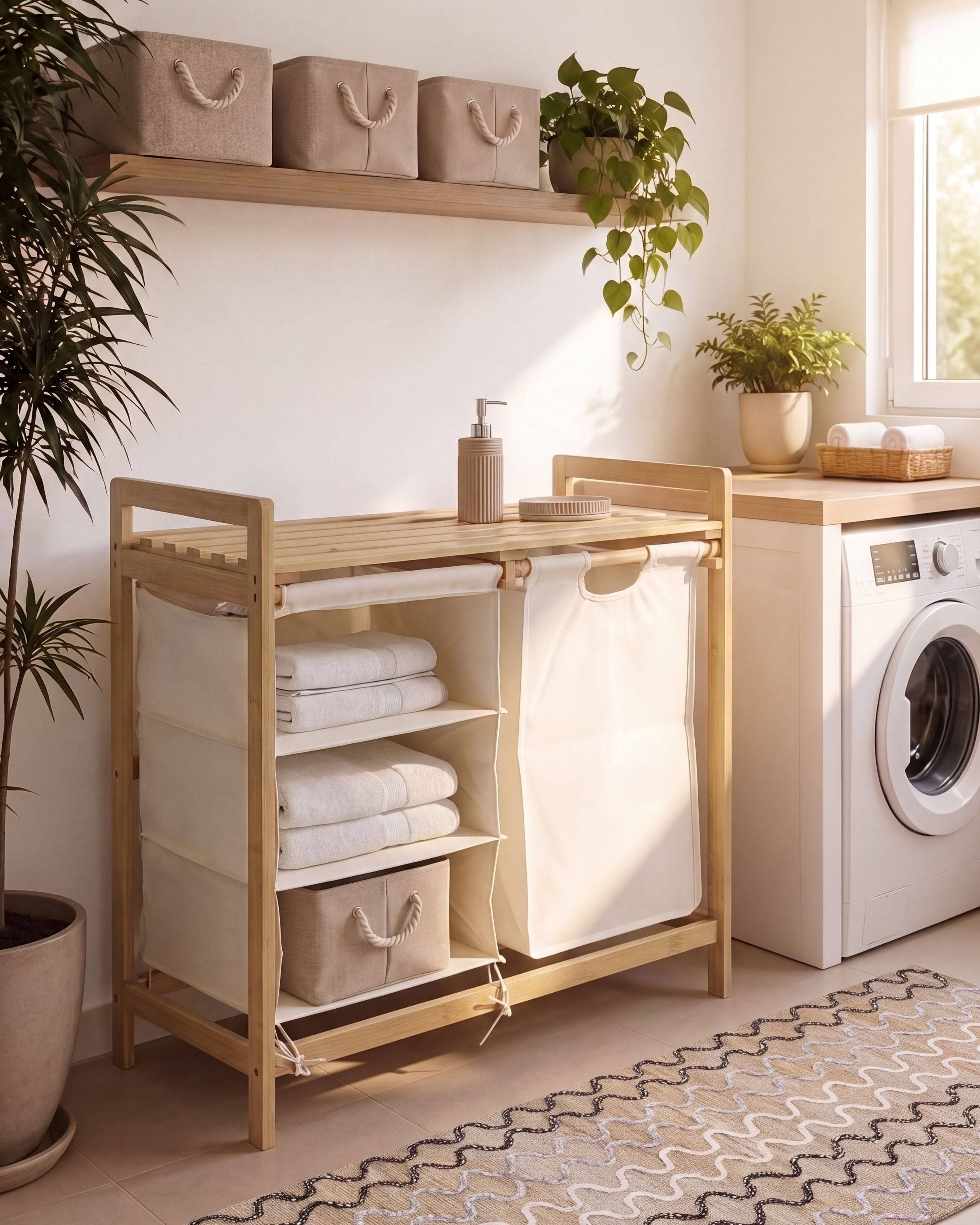 Beliani - Paniers à linge Tissu Marron clair/blanc TOROTAL - 94x33x78- Beliani - Image 1