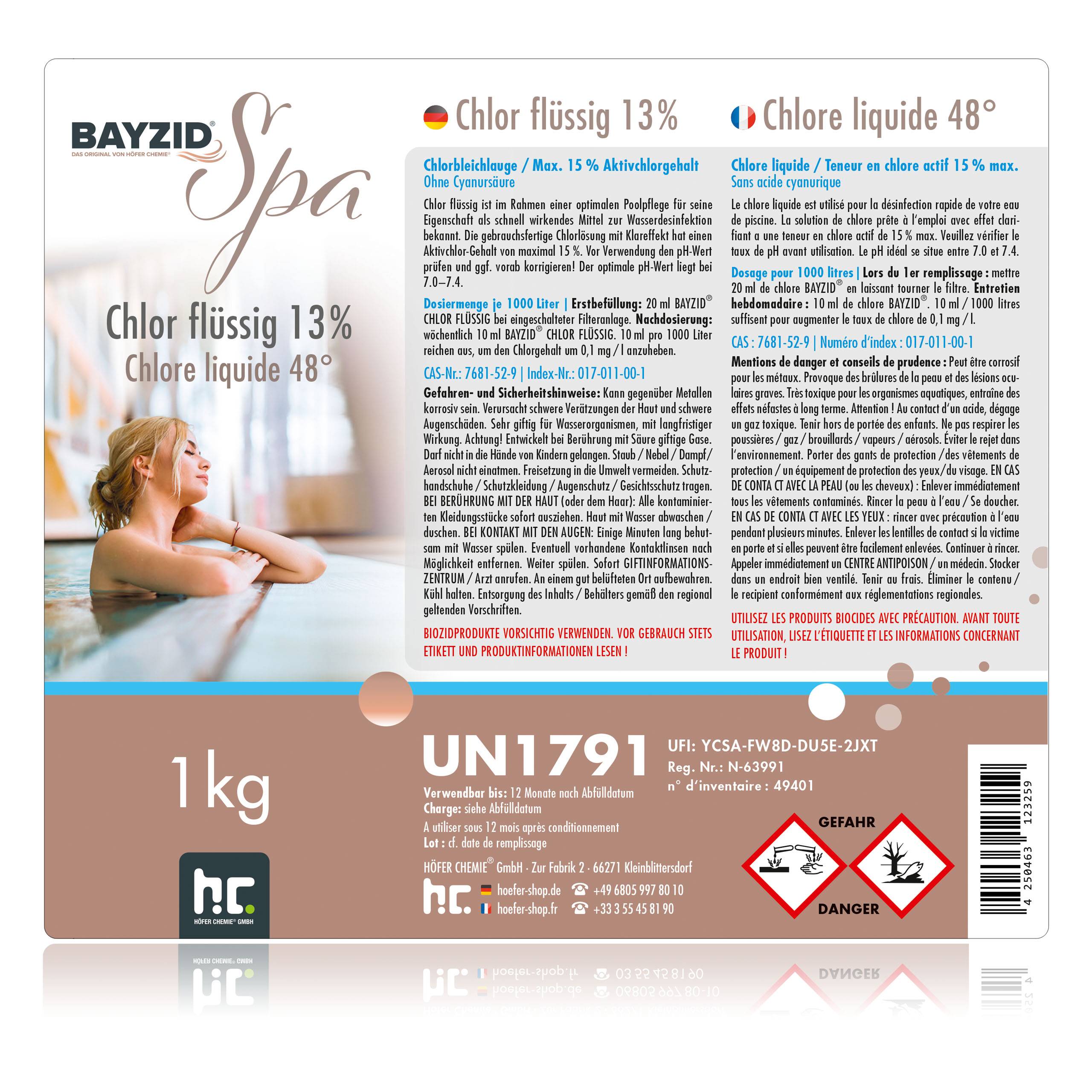 chlore liquide BAYZID® SPA pour spas et pataugeoires en bouteille de 1 KG x 2 - Image 6
