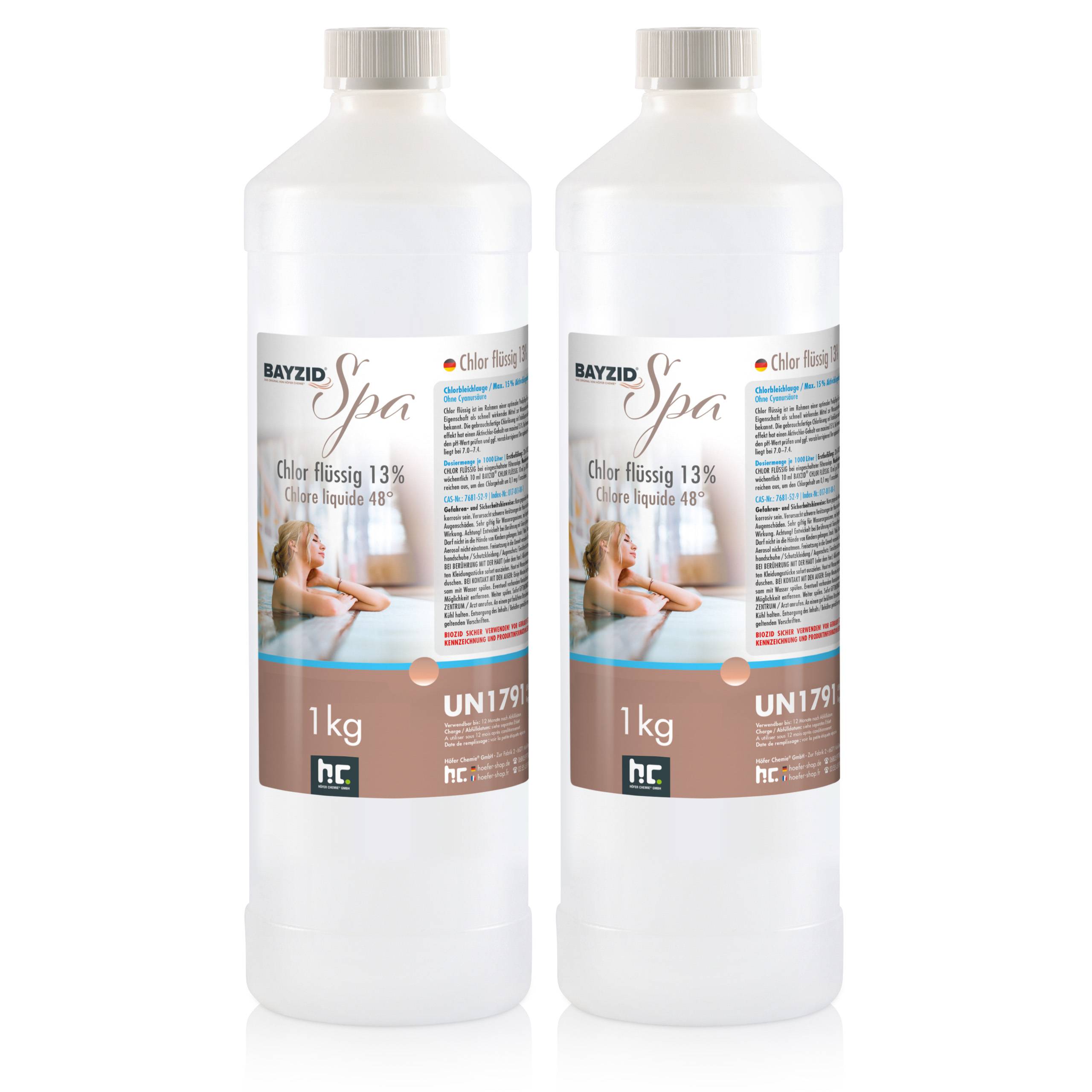 chlore liquide BAYZID® SPA pour spas et pataugeoires en bouteille de 1 KG x 2 - Image 1