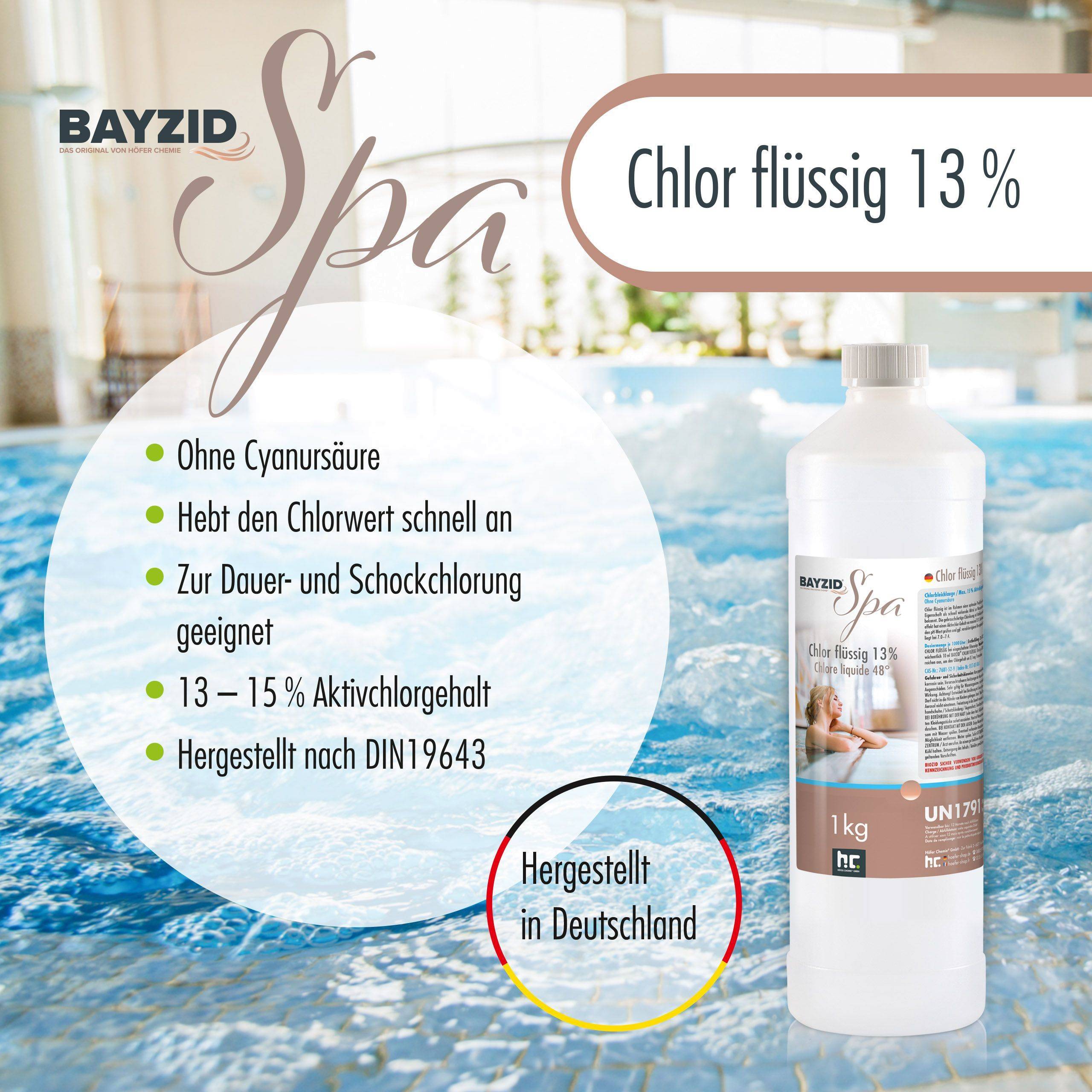 chlore liquide BAYZID® SPA pour spas et pataugeoires en bouteille de 1 KG x 2 - Image 2