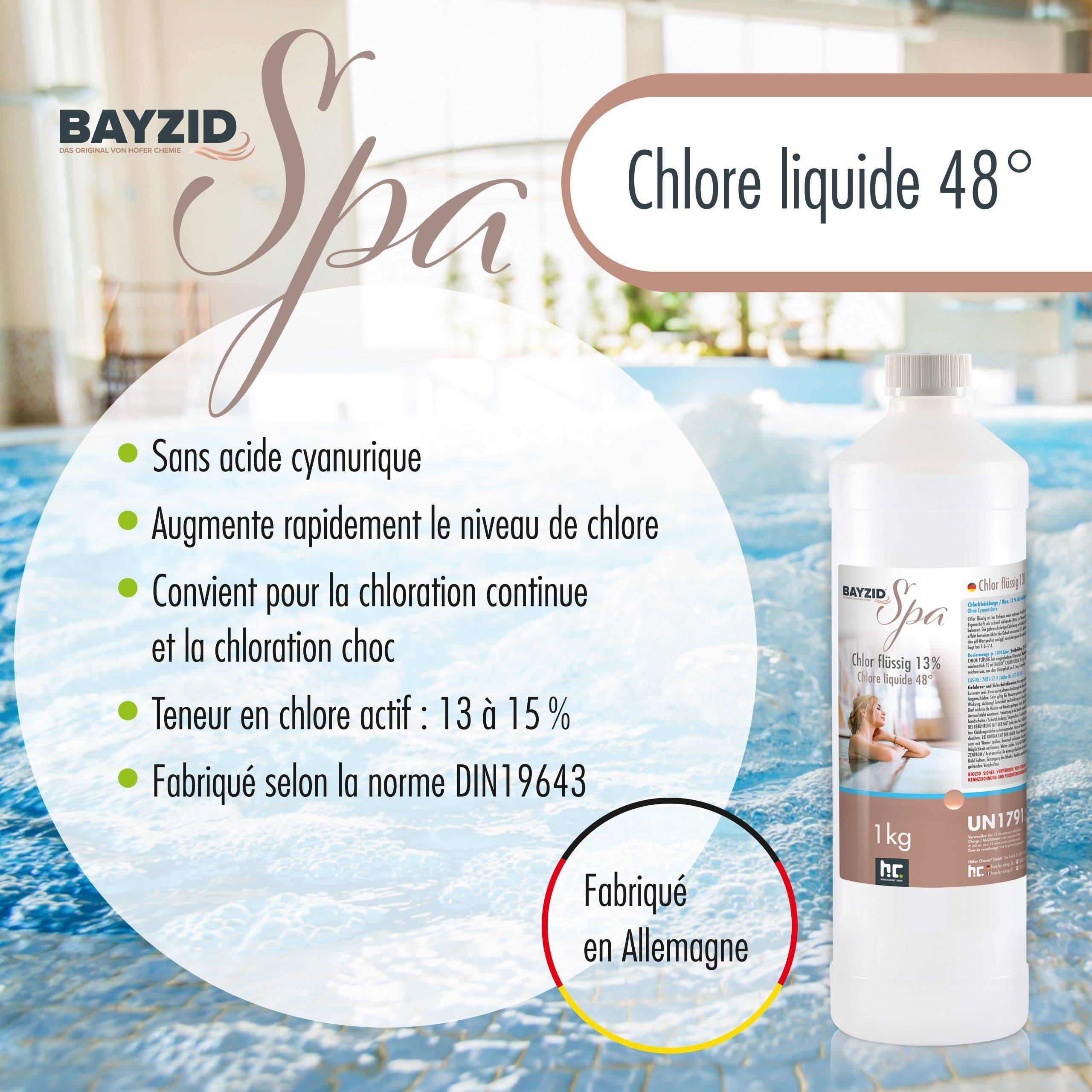 chlore liquide BAYZID® SPA pour spas et pataugeoires en bouteille de 1 KG x 2 - Image 3
