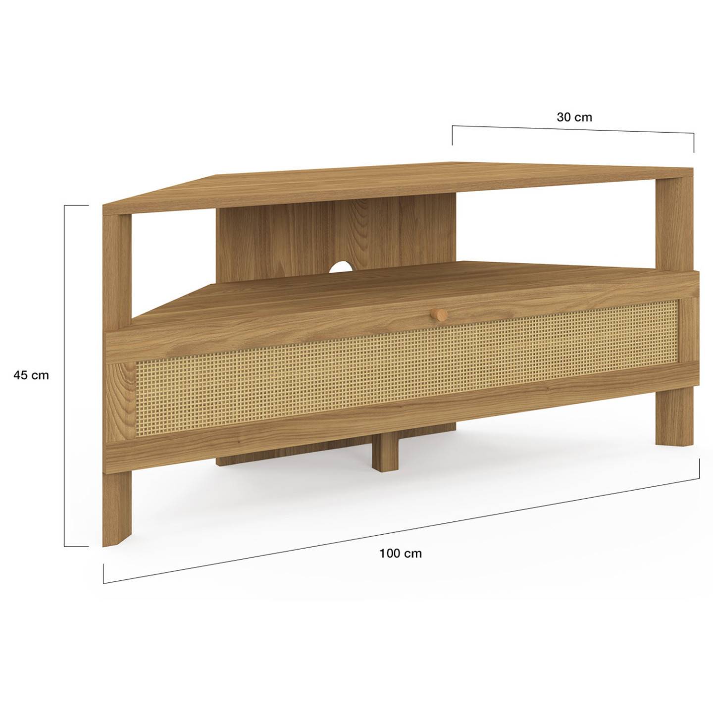 Meuble TV 100 cm d'angle HANAE 1 porte effet naturel cannage - Image 5
