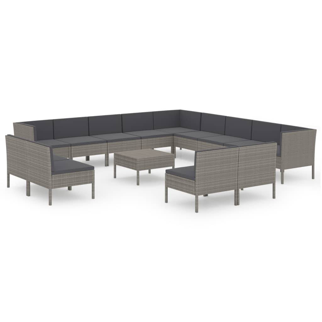 Helloshop26 - Salon de jardin meuble d'extérieur ensemble de mobilier 14 pièces avec coussins résine tressée gris - Imagen 1