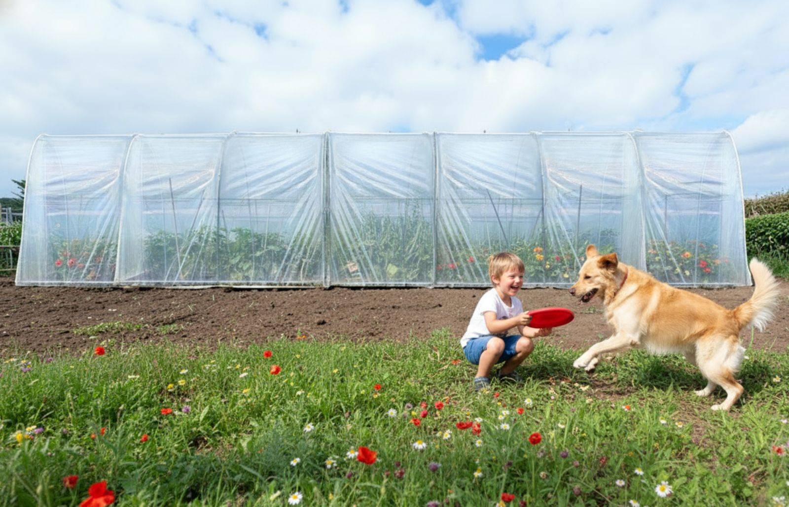 Serre tunnel de jardin - 31,5m² - 3 x 10,5 m - pieds arrondis - polyéthylène haute densité - 2 portes pivotantes - LES SERRES TONNEAU - Image 1