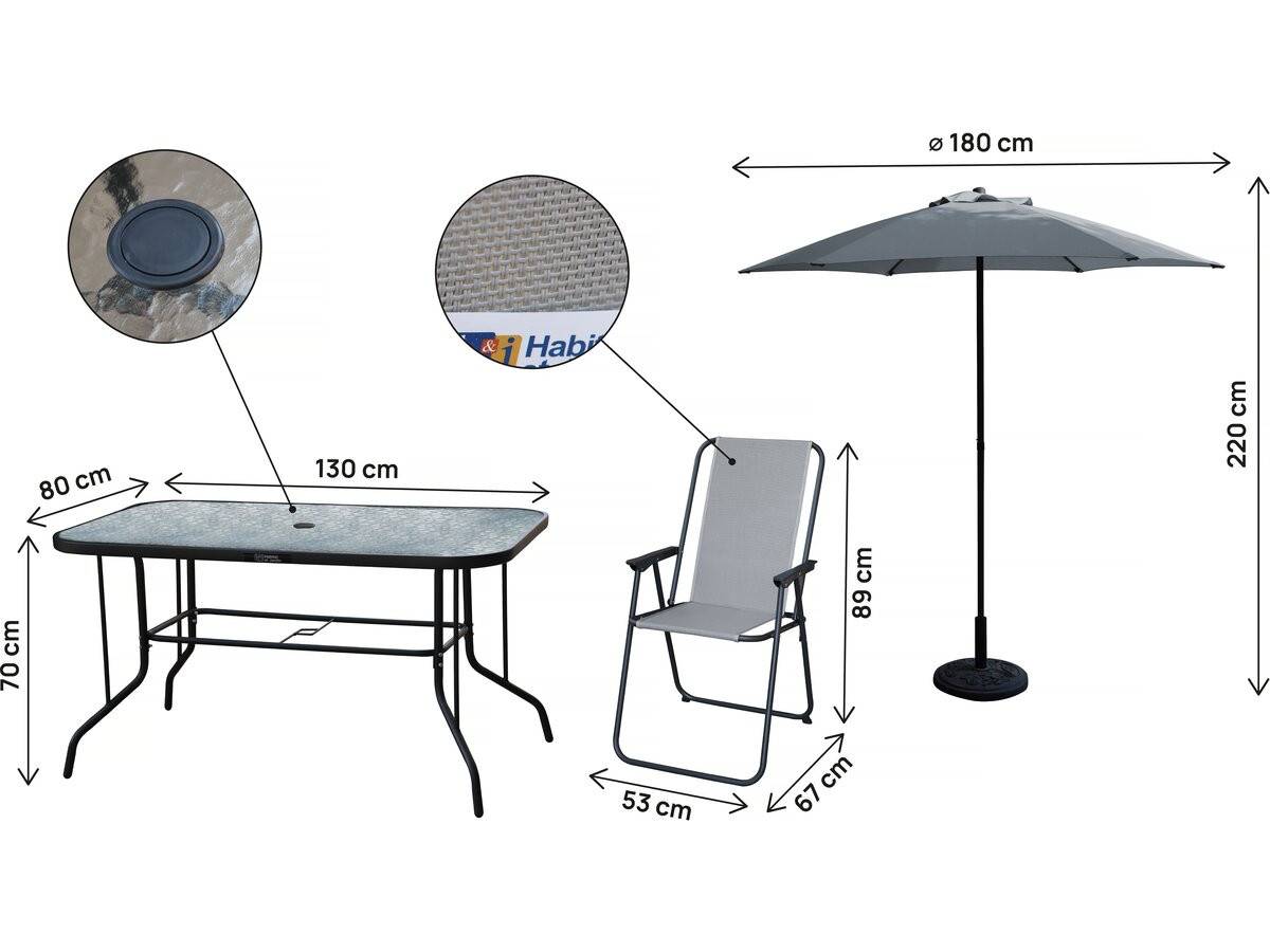 Table Et Chaises De Jardin Avec Parasol En Métal "convivia" - 6 Places - Gris Clair -habitat Et Jardin - Image 3