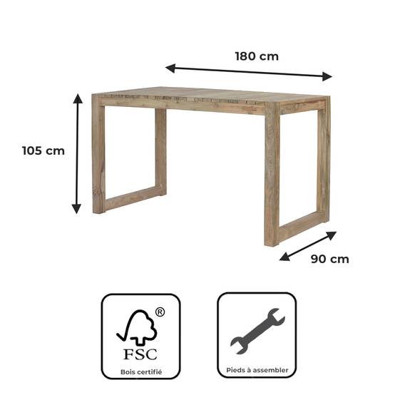 Table haute en teck recyclé 180 cm Toscagne - Gecko Jardin - Imagen 9