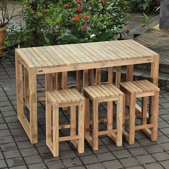 Table haute en teck recyclé 180 cm Toscagne - Gecko Jardin - Imagen 5