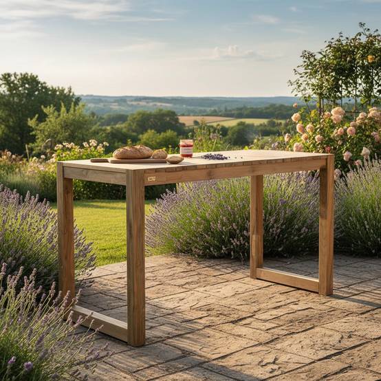 Table haute en teck recyclé 180 cm Toscagne - Gecko Jardin - Imagen 7