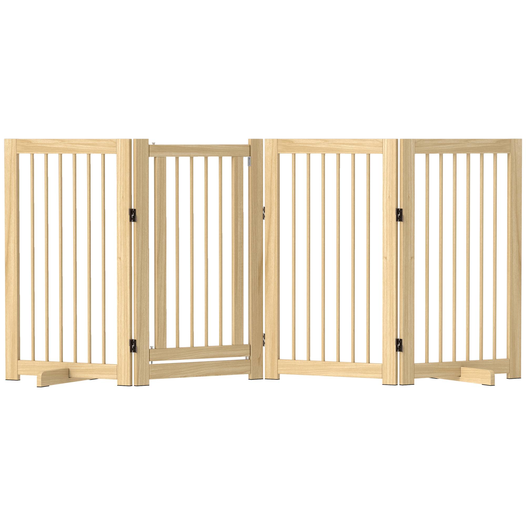 Barrière pour chien, autoportante, pliable, porte et pieds, cadre bois, 220x36x91 cm - Image 1