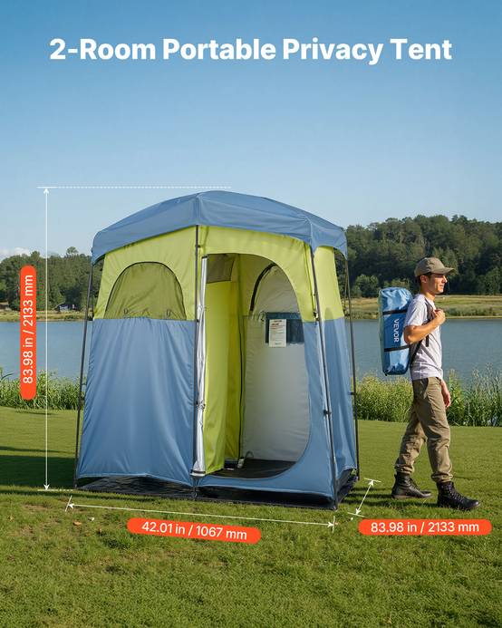 Vevor - VEVOR Tente de douche portable 2 personnes, 2 compartiments, tissu Oxford 150D, UPF 50, PU2000 mm, sac de douche et accessoires inclus. - Image 2