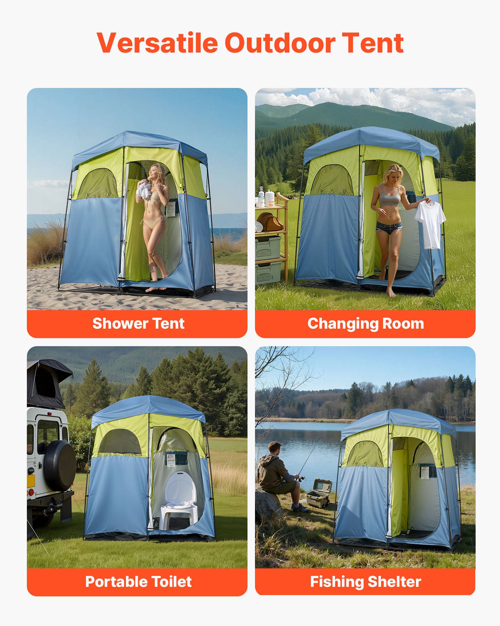 Vevor - VEVOR Tente de douche portable 2 personnes, 2 compartiments, tissu Oxford 150D, UPF 50, PU2000 mm, sac de douche et accessoires inclus. - Image 5