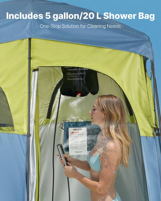 Vevor - VEVOR Tente de douche portable 2 personnes, 2 compartiments, tissu Oxford 150D, UPF 50, PU2000 mm, sac de douche et accessoires inclus. - Image 7