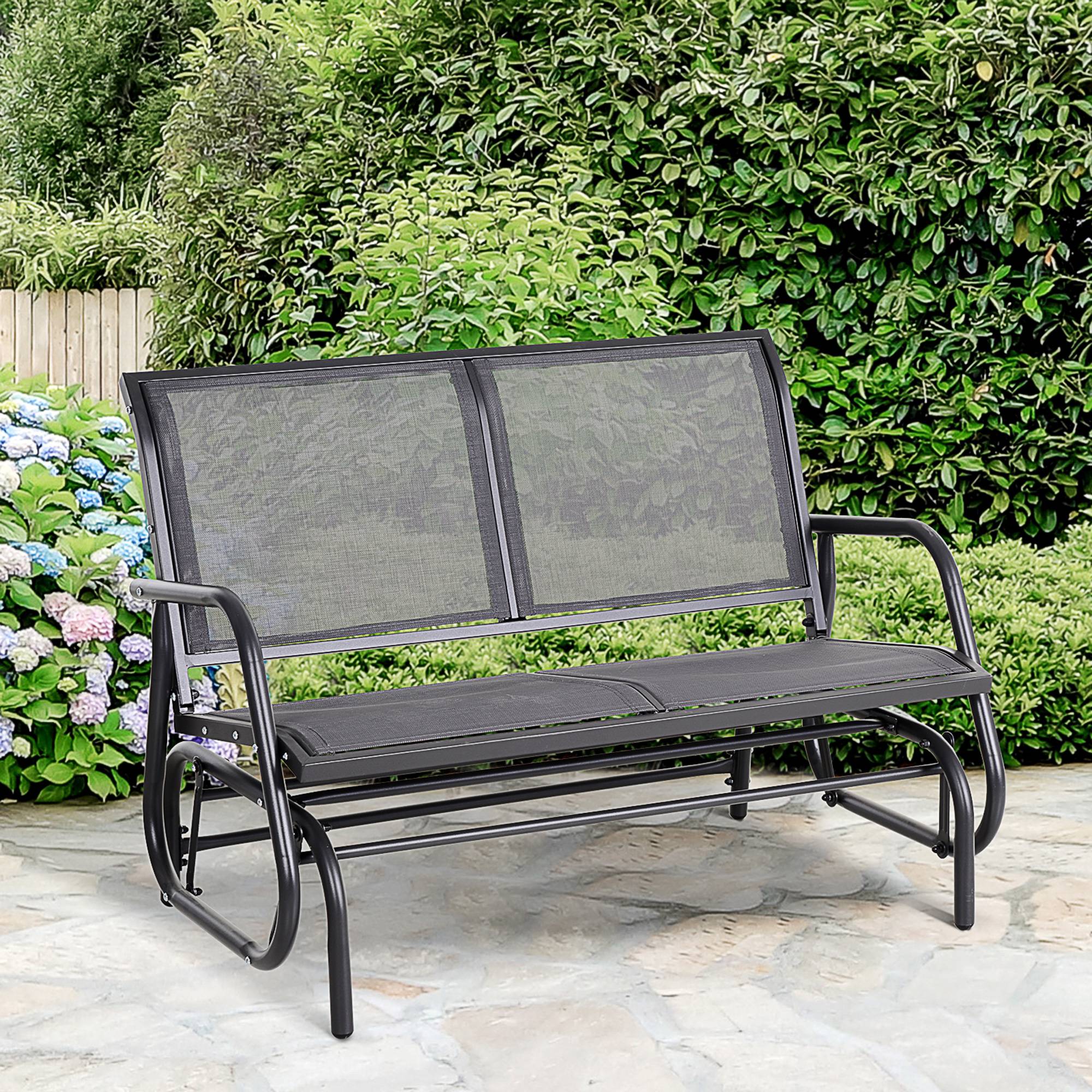 Outsunny - Banc à bascule de jardin 2 places design contemporain grand confort accoudoirs assise, dossier ergonomique acier textilène gris - Outsunny - Imagen 2