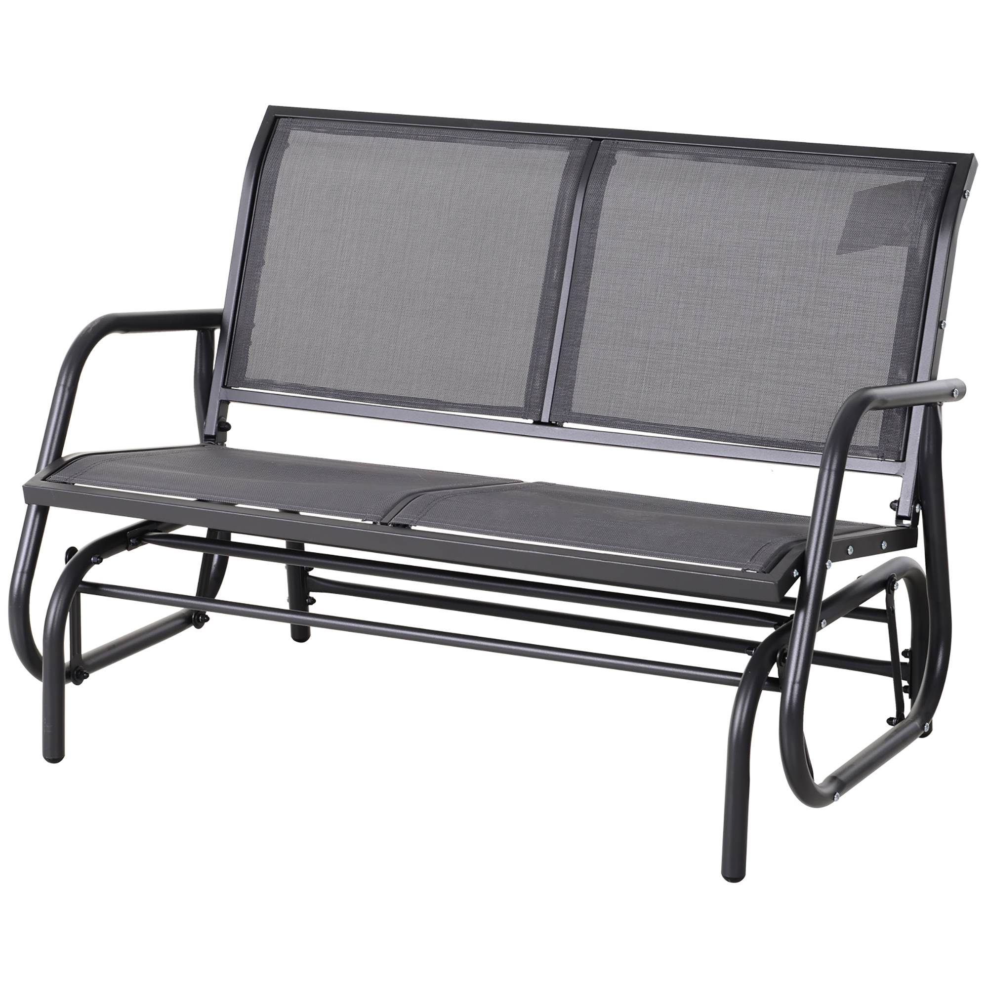 Outsunny - Banc à bascule de jardin 2 places design contemporain grand confort accoudoirs assise, dossier ergonomique acier textilène gris - Outsunny - Imagen 1