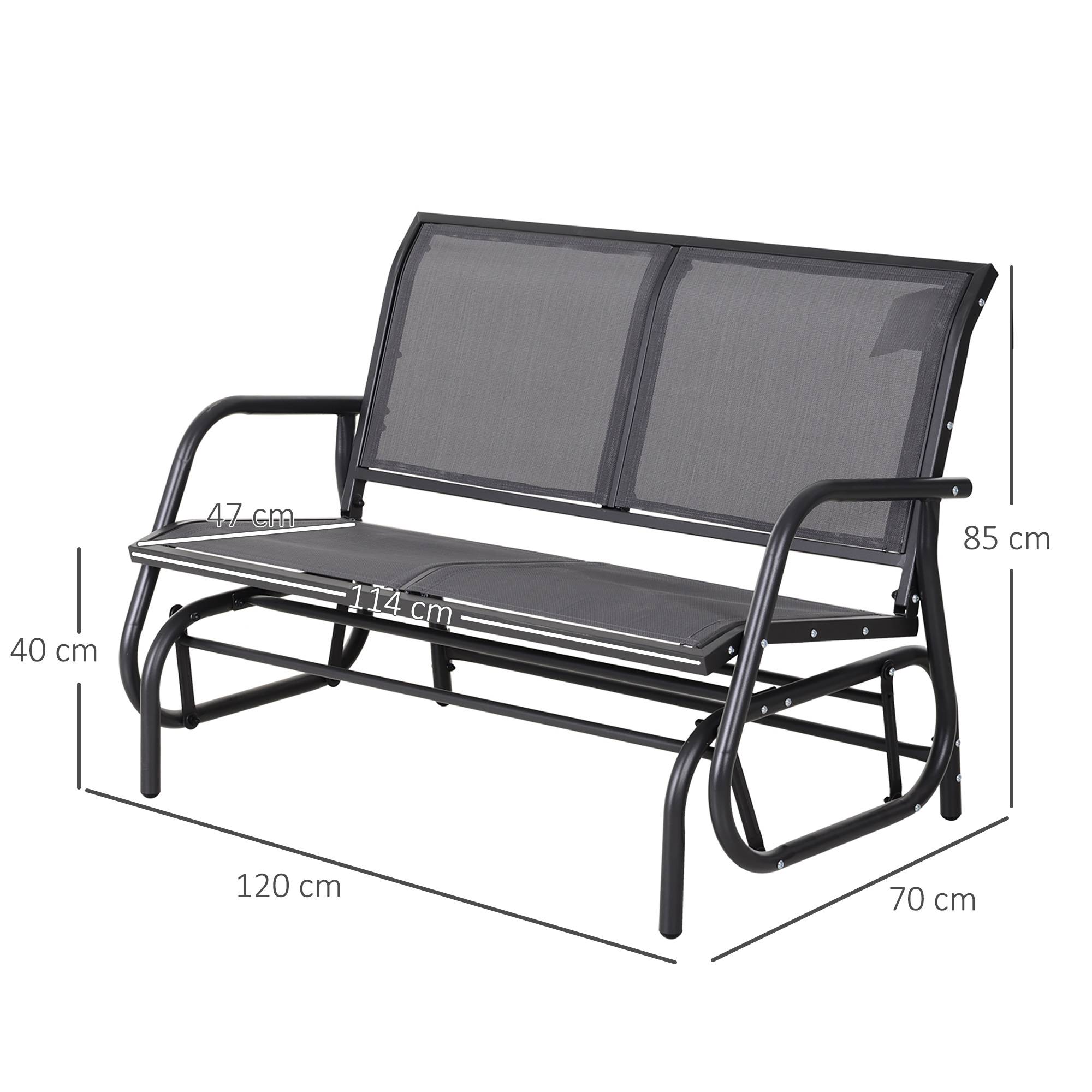 Outsunny - Banc à bascule de jardin 2 places design contemporain grand confort accoudoirs assise, dossier ergonomique acier textilène gris - Outsunny - Imagen 3