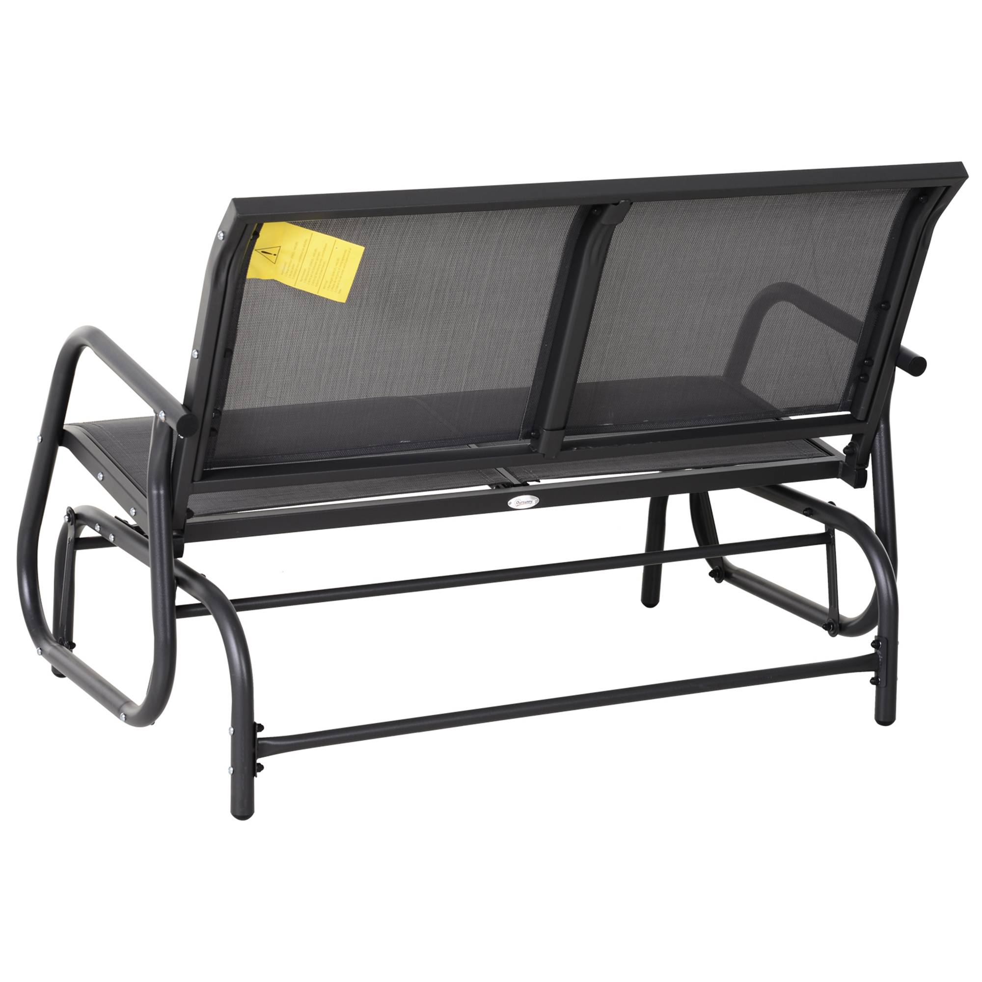 Outsunny - Banc à bascule de jardin 2 places design contemporain grand confort accoudoirs assise, dossier ergonomique acier textilène gris - Outsunny - Imagen 5