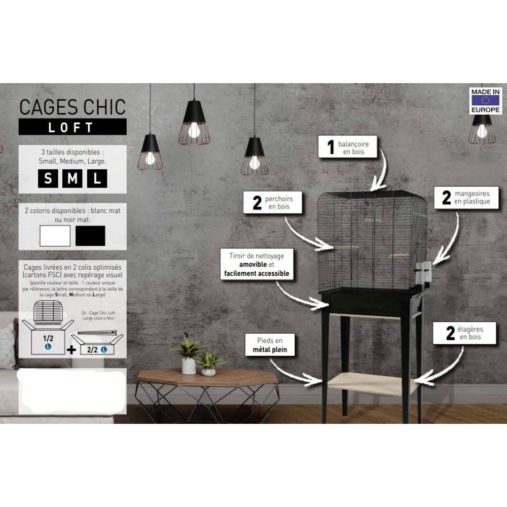 Zolux - zolux - Cage et meuble CHIC LOFT taille S 38 x 24,5 x hauteur 113cm couleur noir - Imagen 4