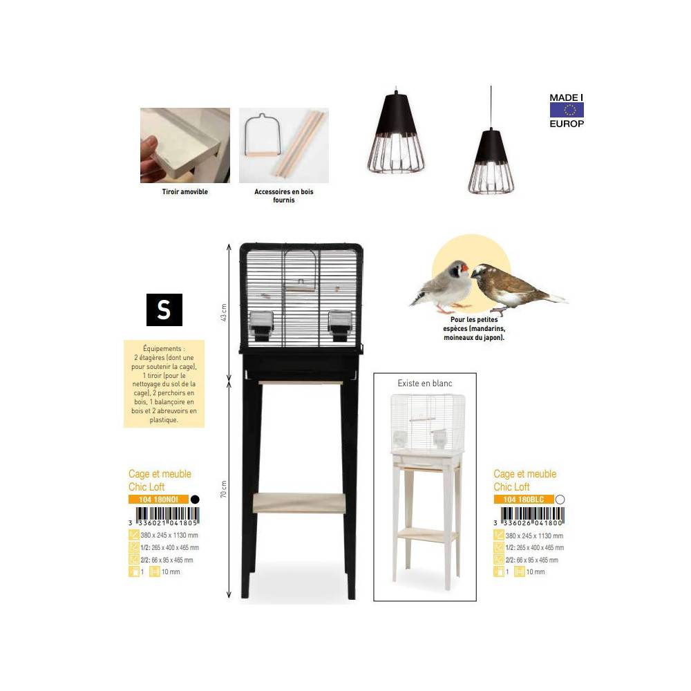 Zolux - zolux - Cage et meuble CHIC LOFT taille S 38 x 24,5 x hauteur 113cm couleur noir - Imagen 3