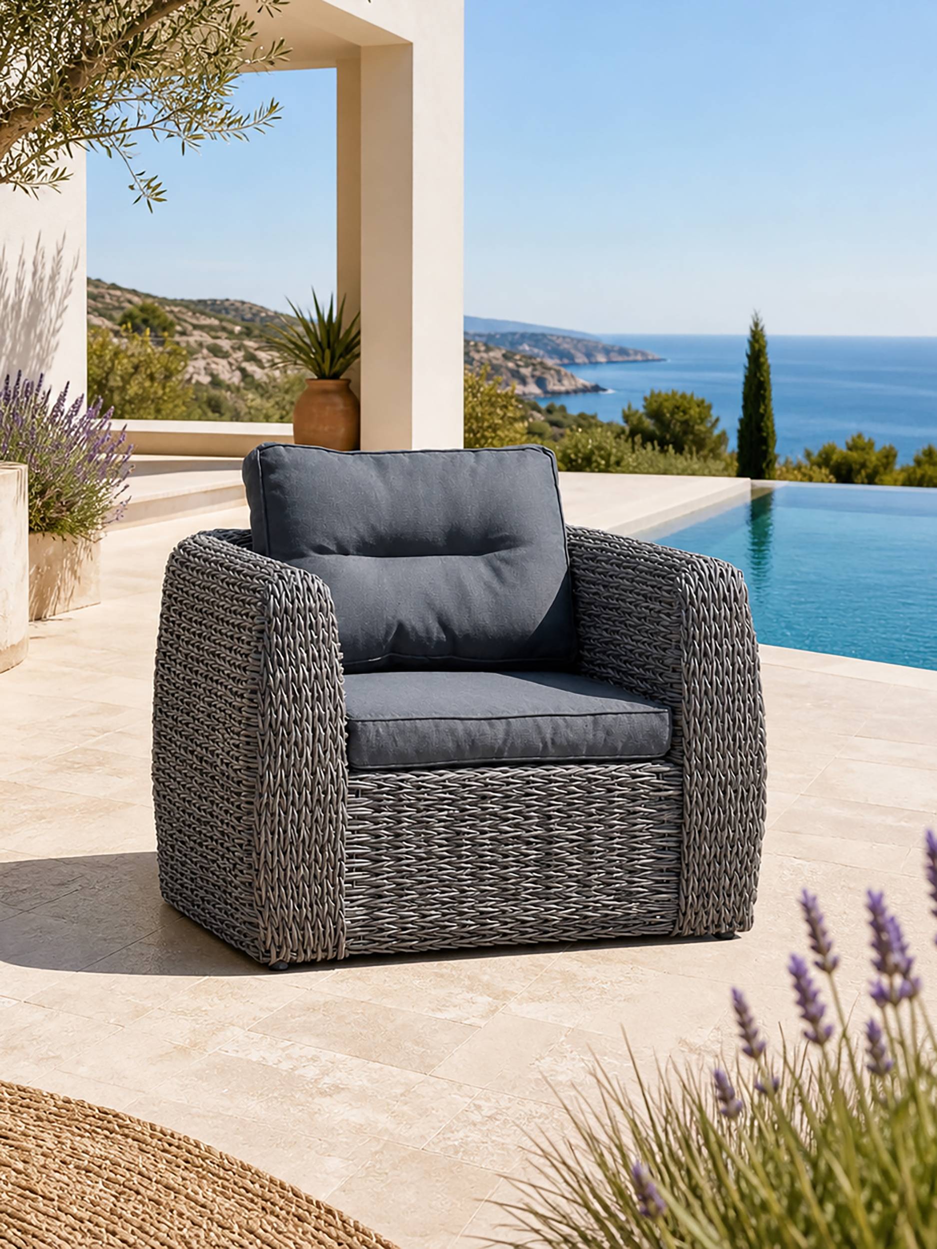 Paris Garden - Fauteuil 1 place de jardin en résine tessée - Gris anthracite - BAHAMAS