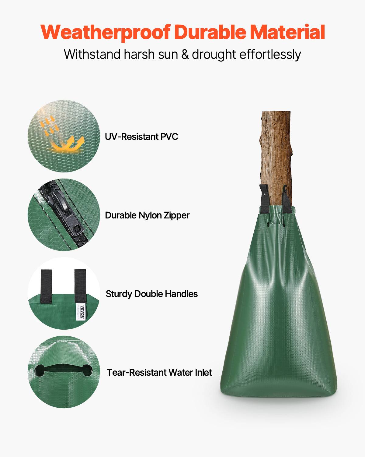 VEVOR Sac arrosage arbres 3pcs, 75.7L, goutte à goutte, fermeture. - Image 3