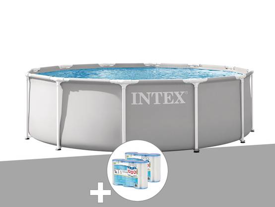 Kit piscine tubulaire Intex Prism Frame ronde 3,05 x 0,76 m + 6 cartouches de filtration - Image 1