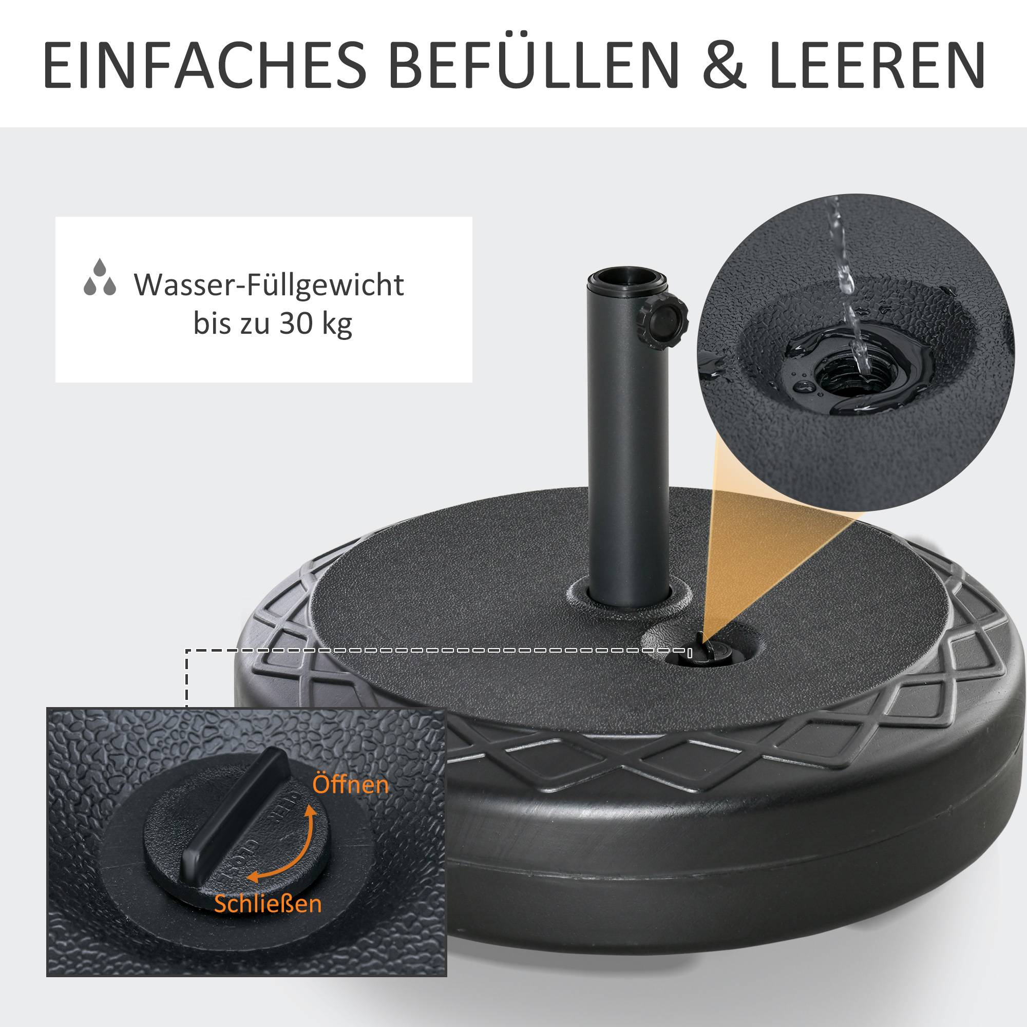 Pied de parasol à lester plastique HDPE jardin terrasse maintien sécurisé Ø55cm noir - ComfortXL Outdoor Living - Image 5